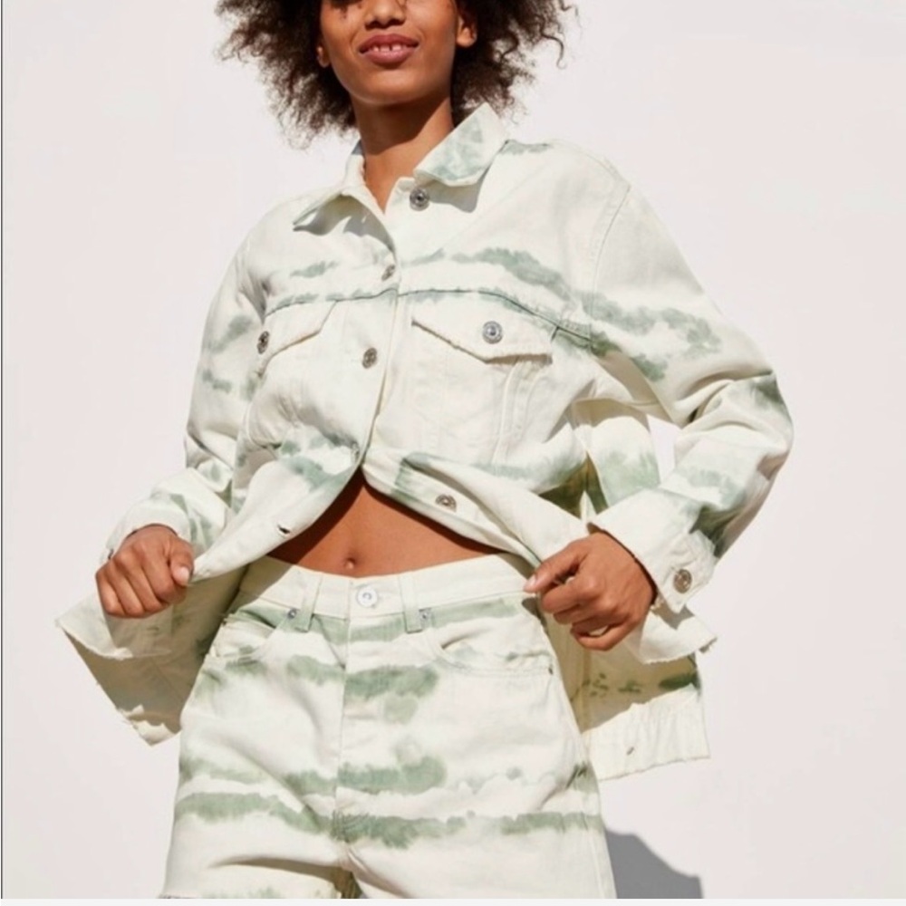 Zara White Denim TIE-DYE Jacket